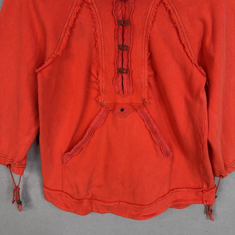 Free People Shirt Womens Large Orange Hooded Tunic Top Boho Distressed Grunge - Picture 3 of 16